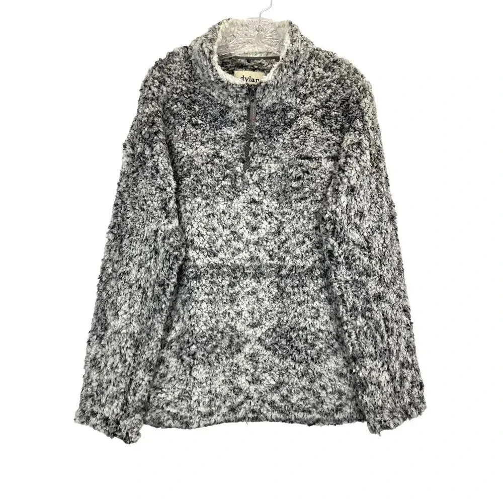 Dylan True Grit Snowcap Sherpa Fleece Oversized Pullover S Pockets 1/4 Zip Gray - Picture 2 of 8